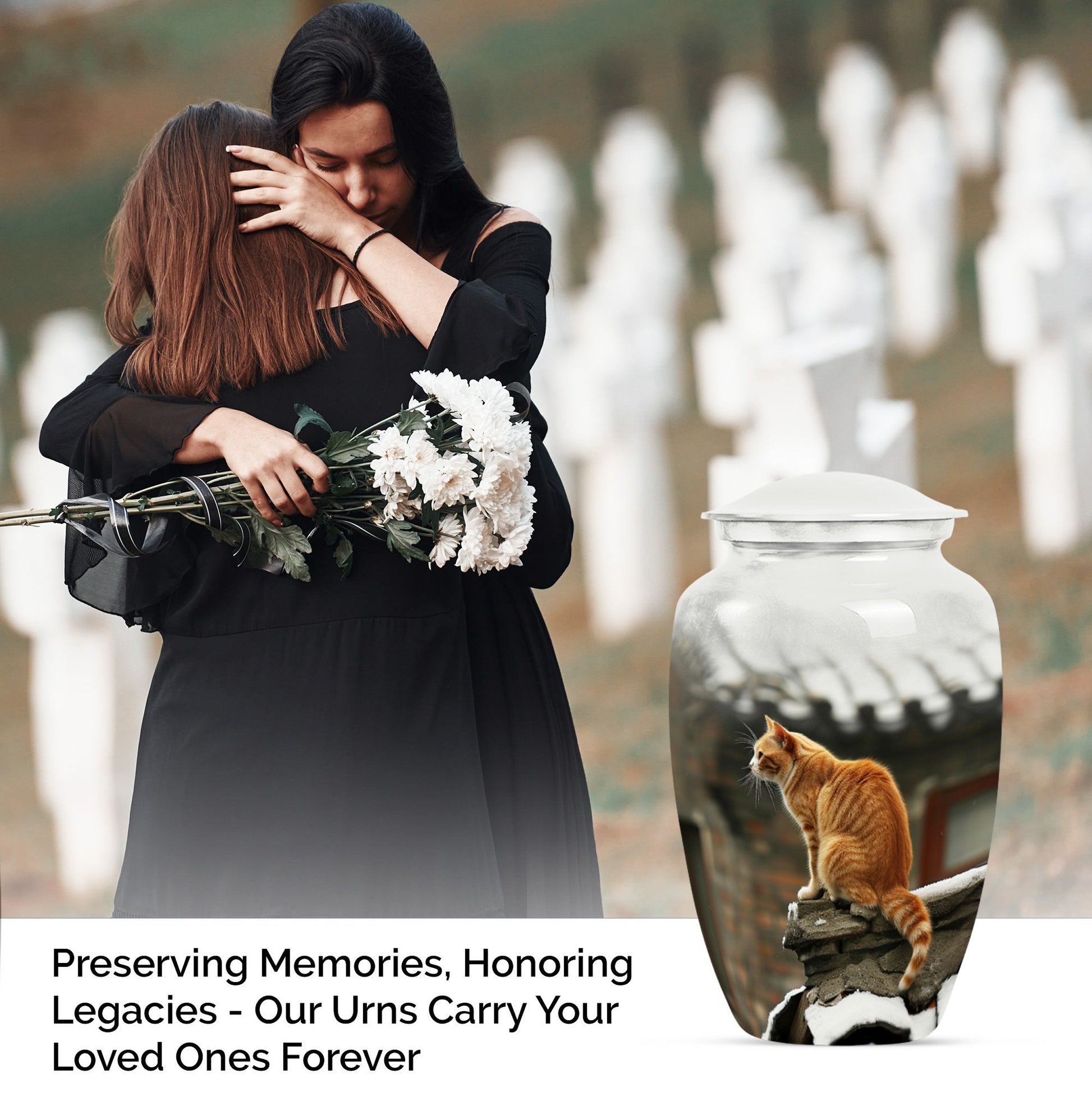 10-inch orange cat memorial urn in classic design.