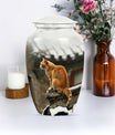 10-inch orange cat memorial urn in classic design.