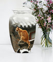 10-inch orange cat memorial urn in classic design.