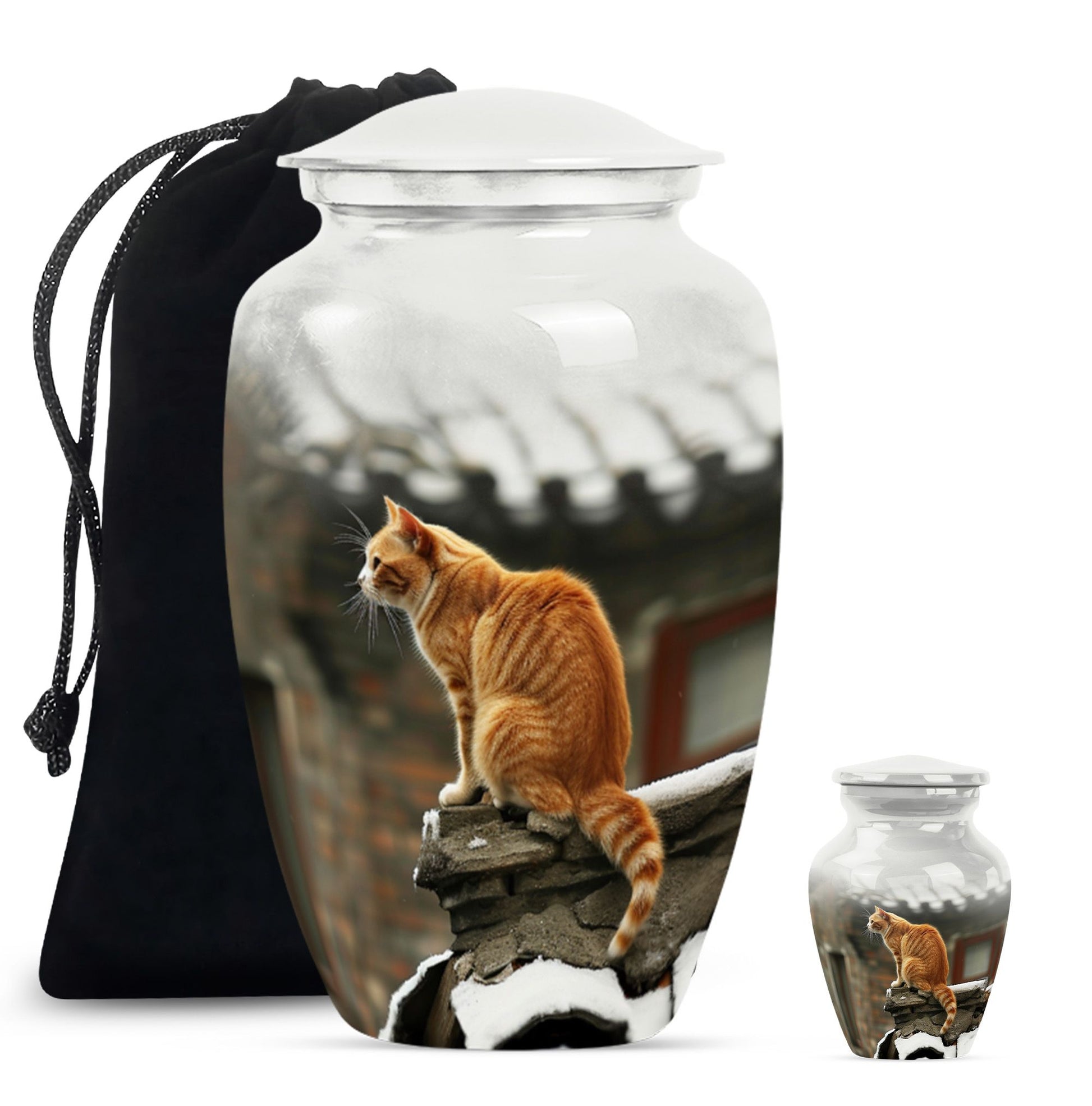 10-inch orange cat memorial urn in classic design.