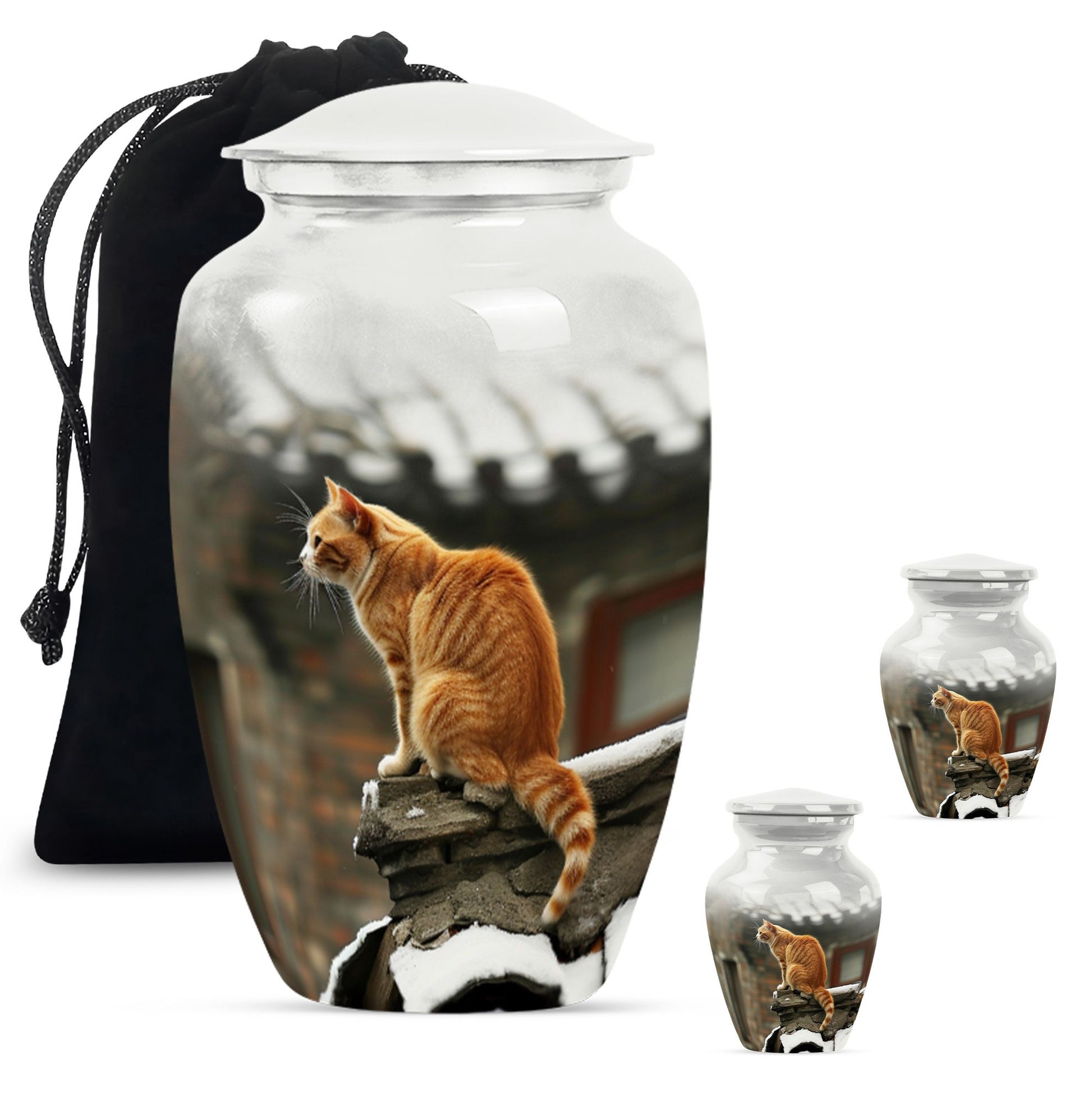 10-inch orange cat memorial urn in classic design.