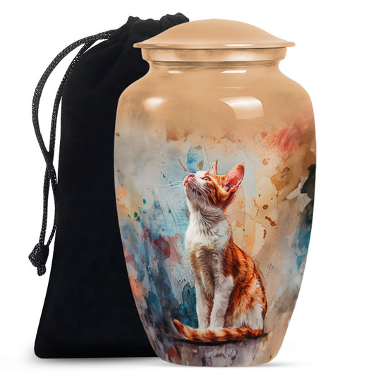 10-inch orange cat cremation urn