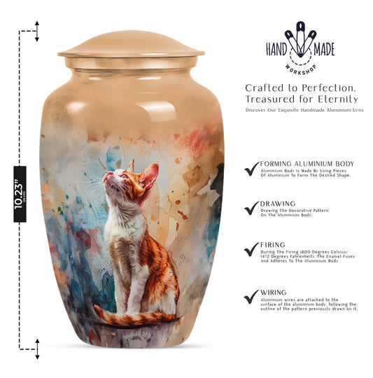 10-inch orange cat cremation urn