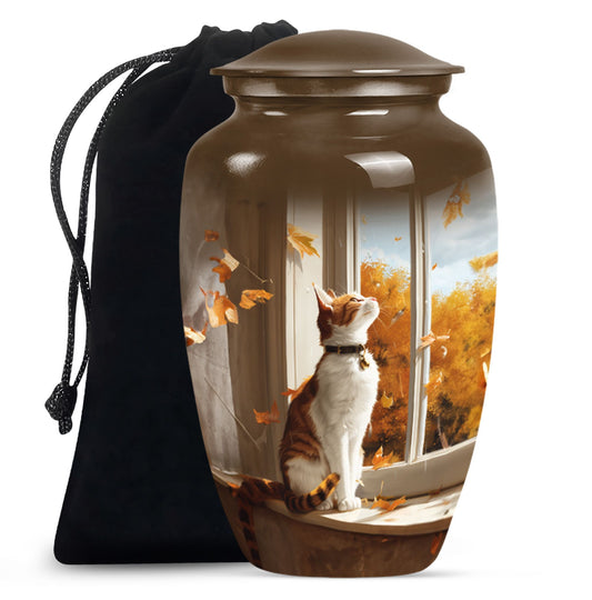 orange cat aluminium urn for adult man's cremation ashes