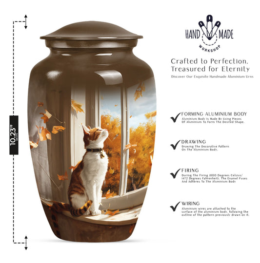 orange cat aluminium urn for adult man's cremation ashes