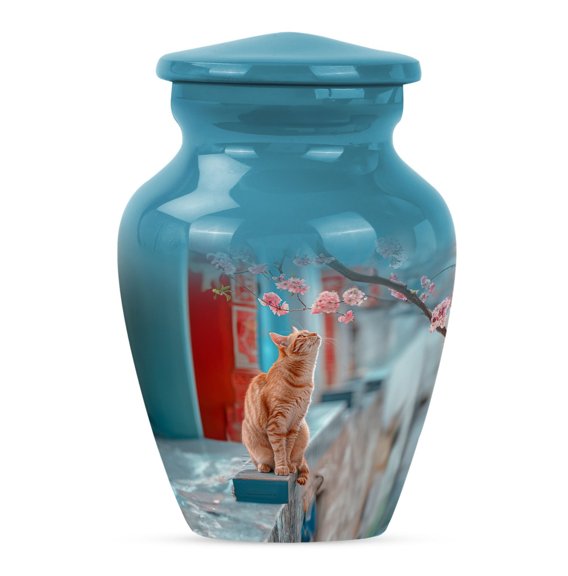 10-inch orange cat urn for cremation ashes