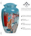 10-inch orange cat urn for cremation ashes