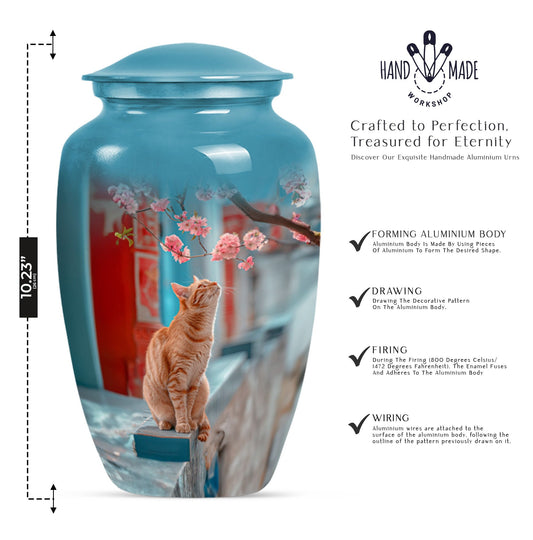 10-inch orange cat urn for cremation ashes