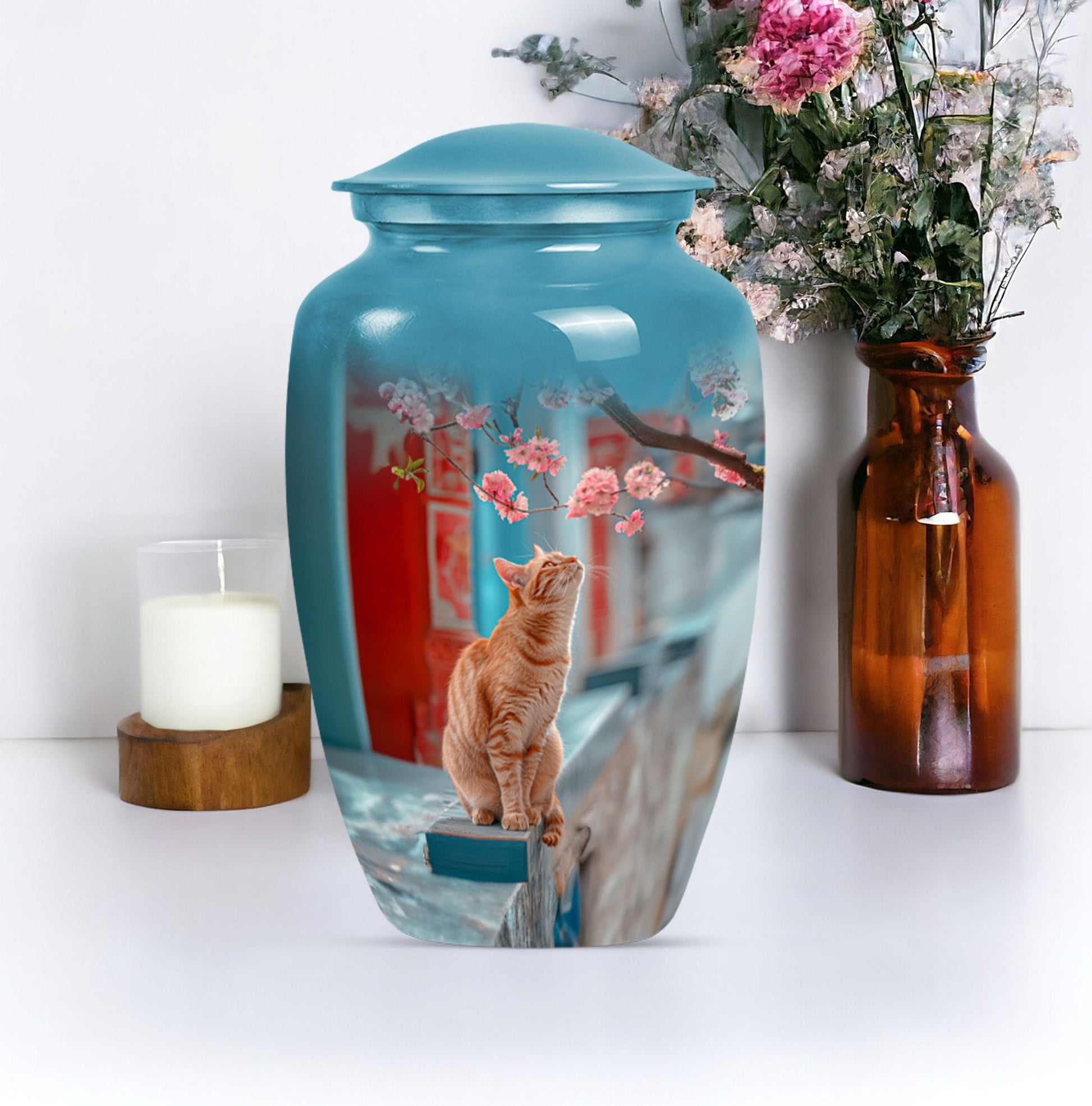 10-inch orange cat urn for cremation ashes