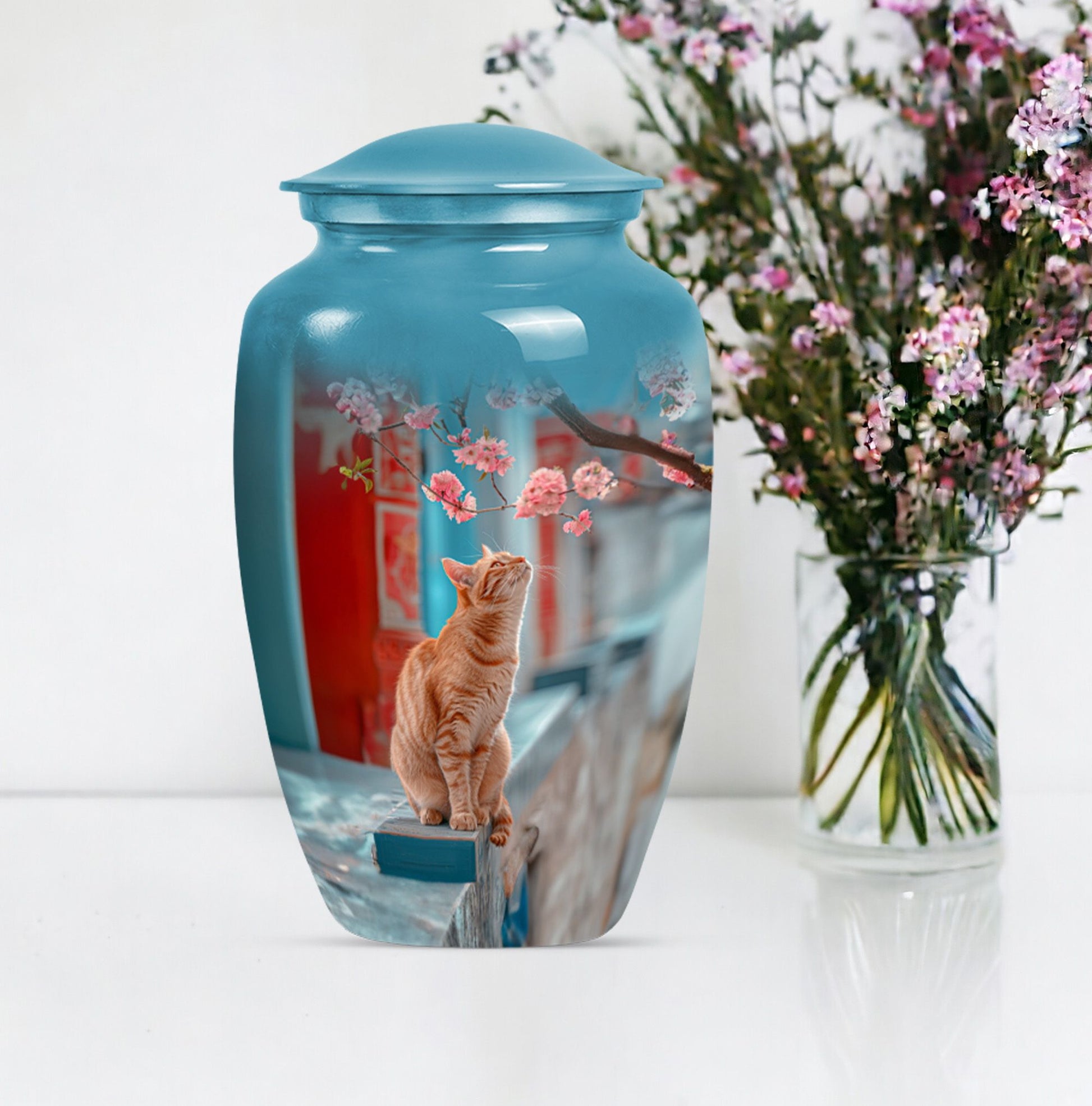 10-inch orange cat urn for cremation ashes