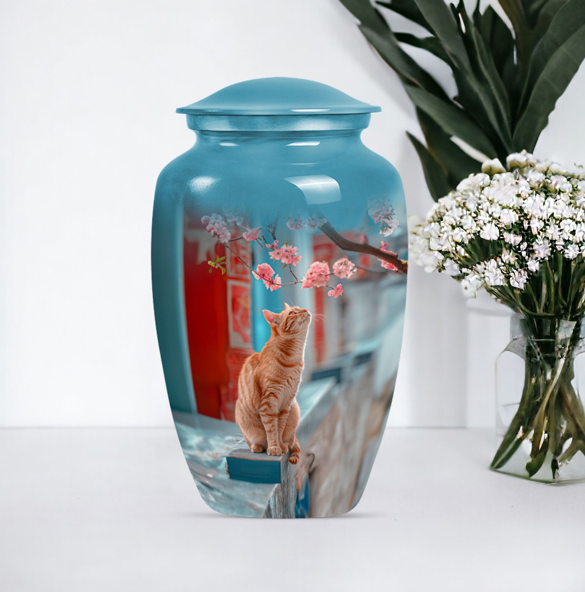 10-inch orange cat urn for cremation ashes