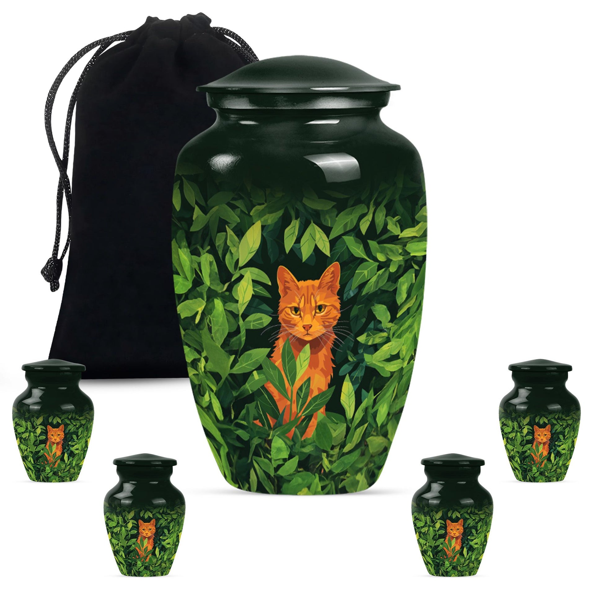 10-inch orange cat urn.