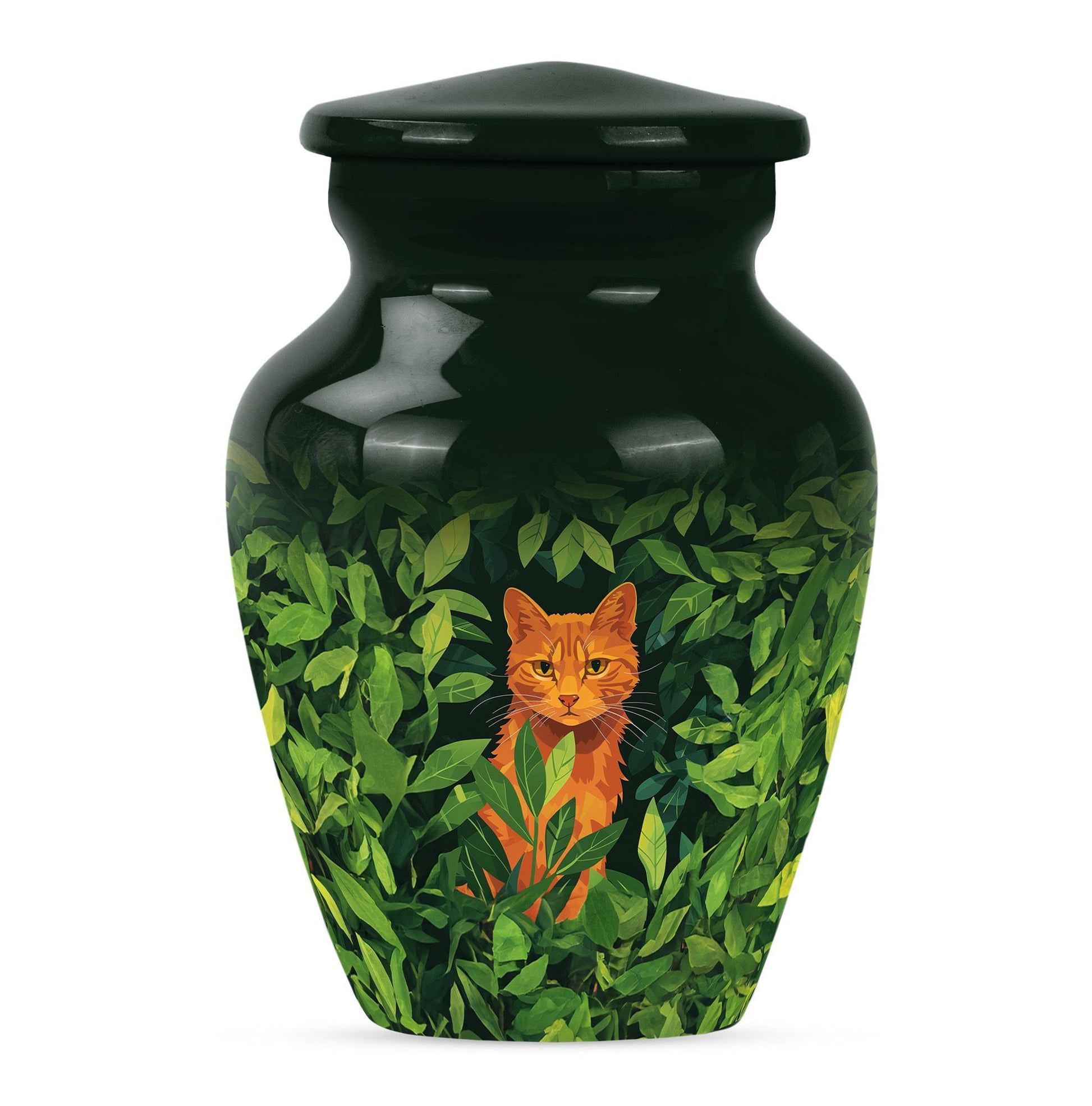 10-inch orange cat urn.