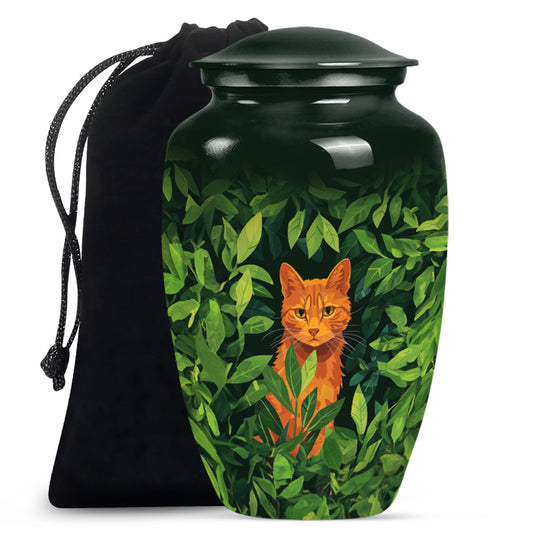 10-inch orange cat urn.