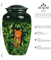 10-inch orange cat urn.