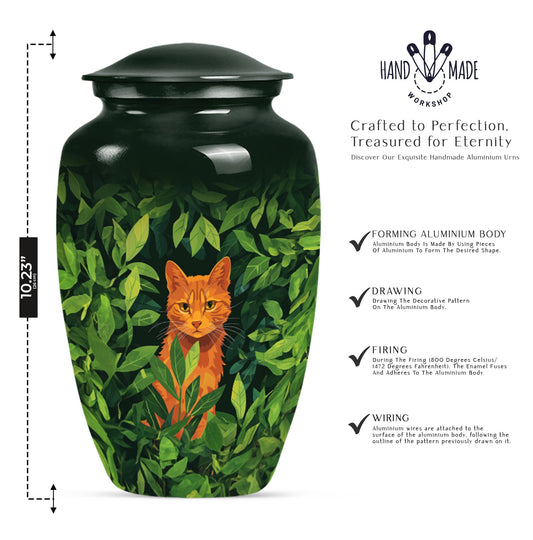 10-inch orange cat urn.