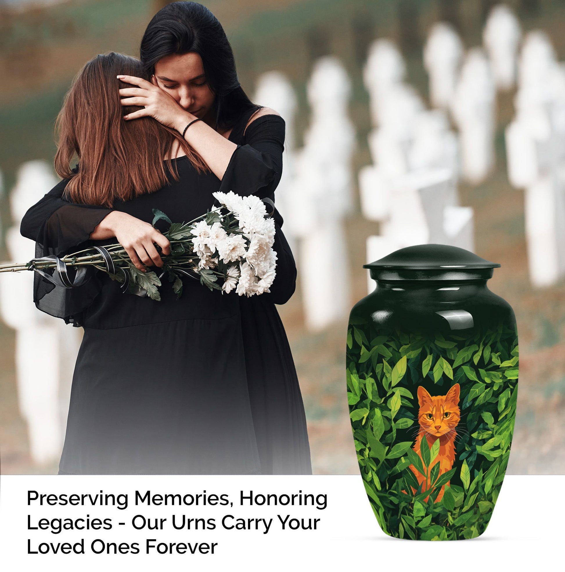 10-inch orange cat urn.