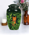 10-inch orange cat urn.