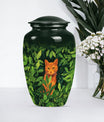 10-inch orange cat urn.