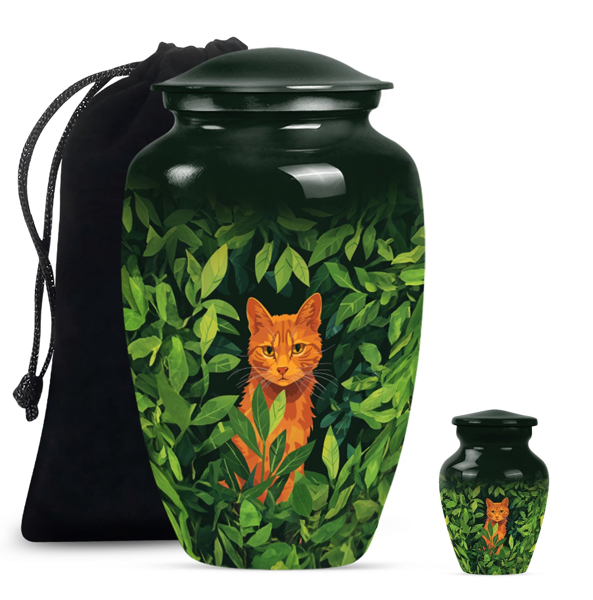 10-inch orange cat urn.