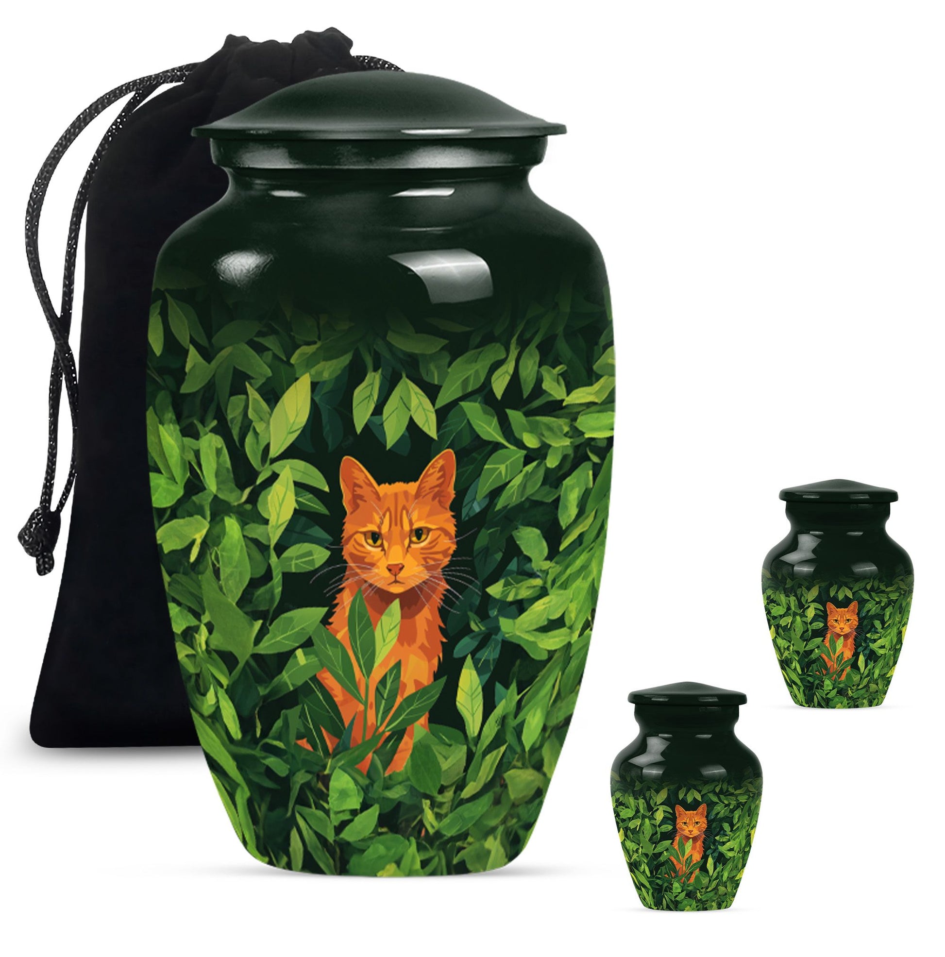 10-inch orange cat urn.