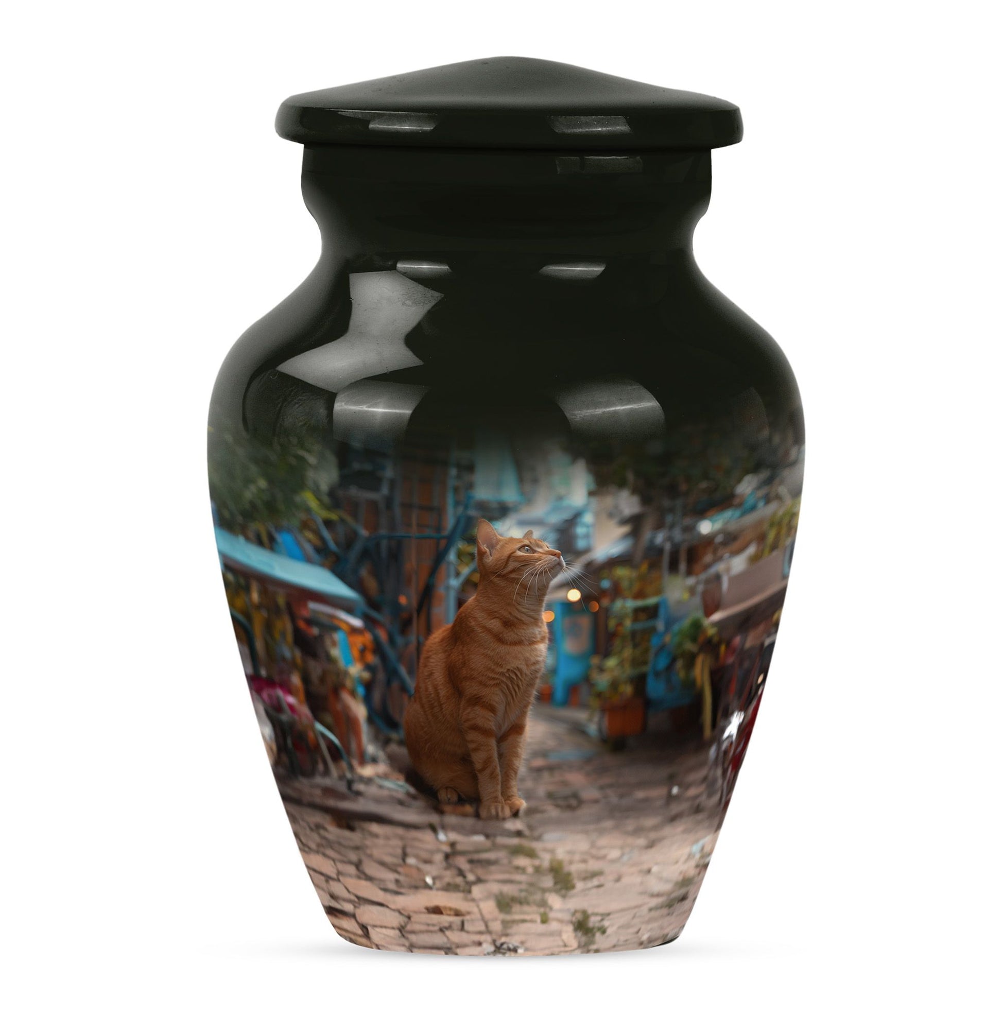 orange cat urn for ashes.