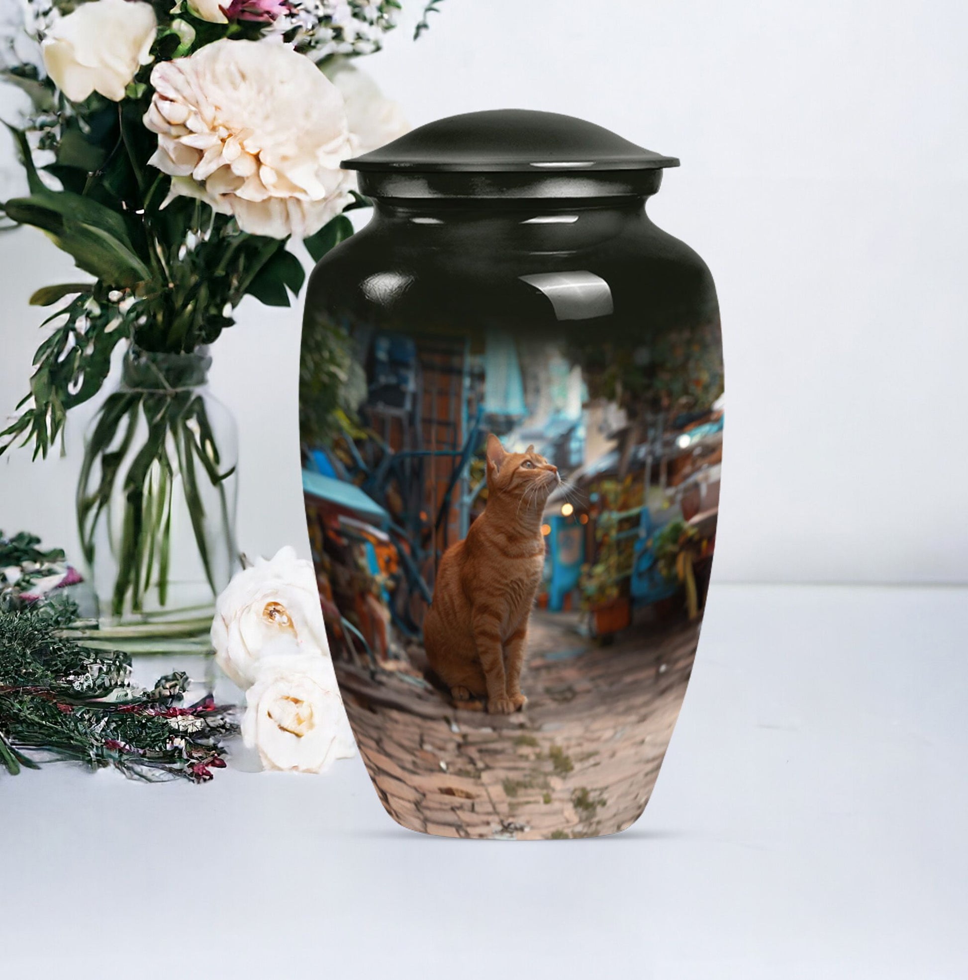 orange cat urn for ashes.