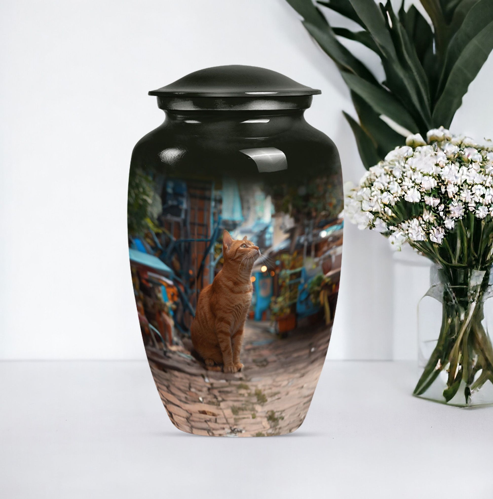 orange cat urn for ashes.