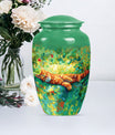 Classic 10-inch orange cat cremation urn.