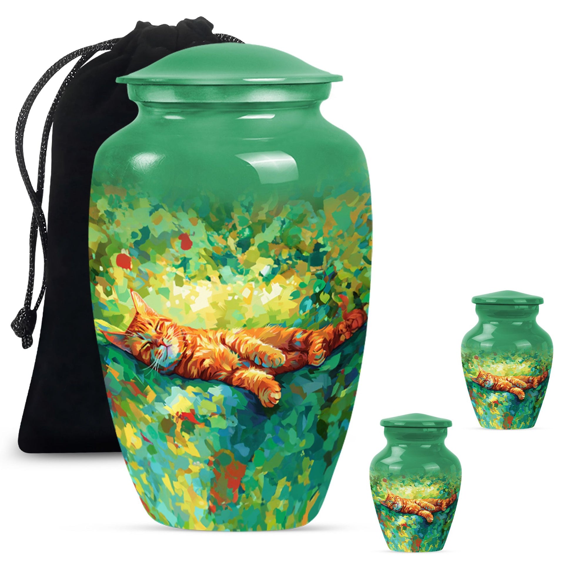 Classic 10-inch orange cat cremation urn.