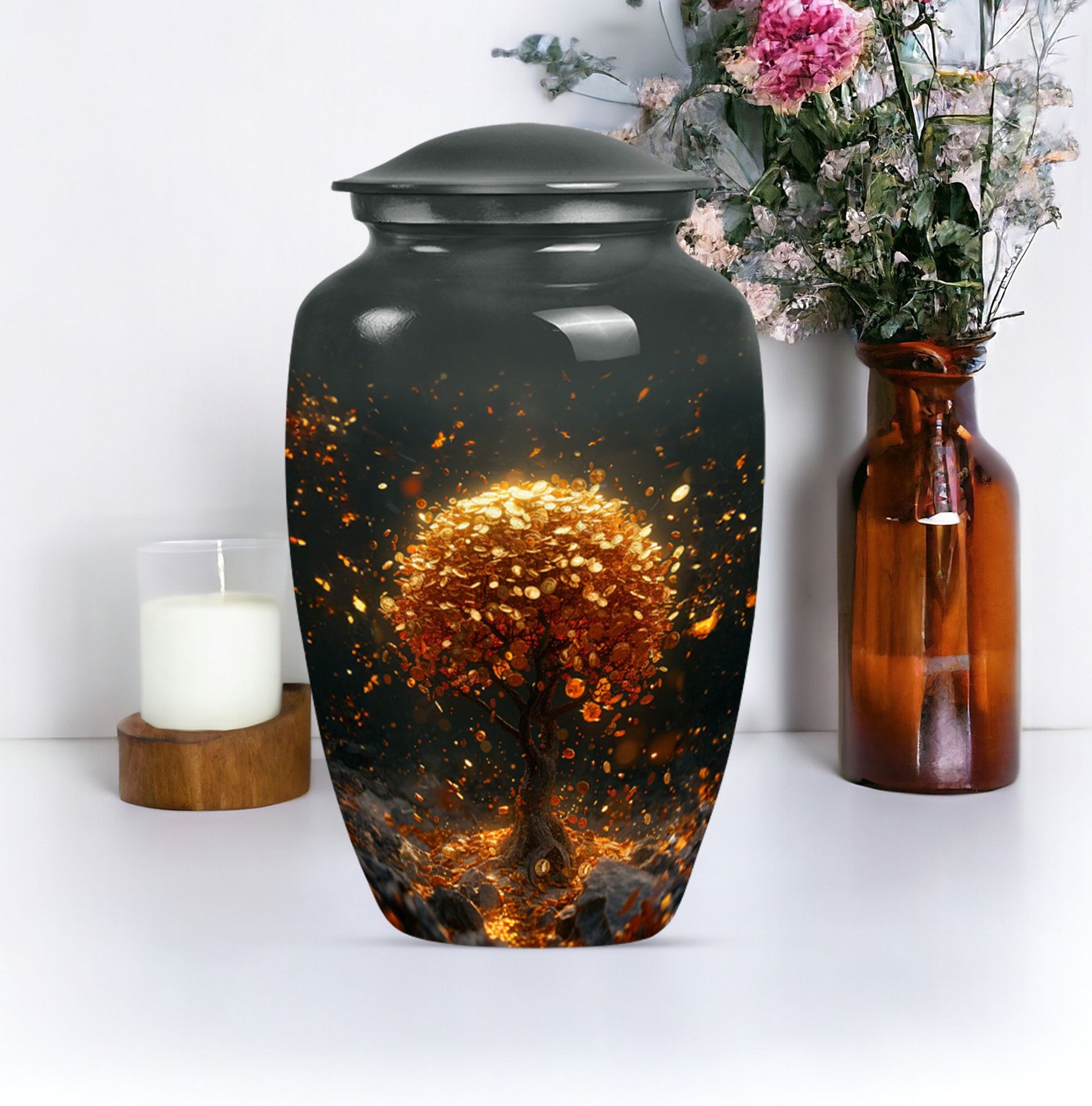 10-inch tree of life urn in classic design for human ashes.