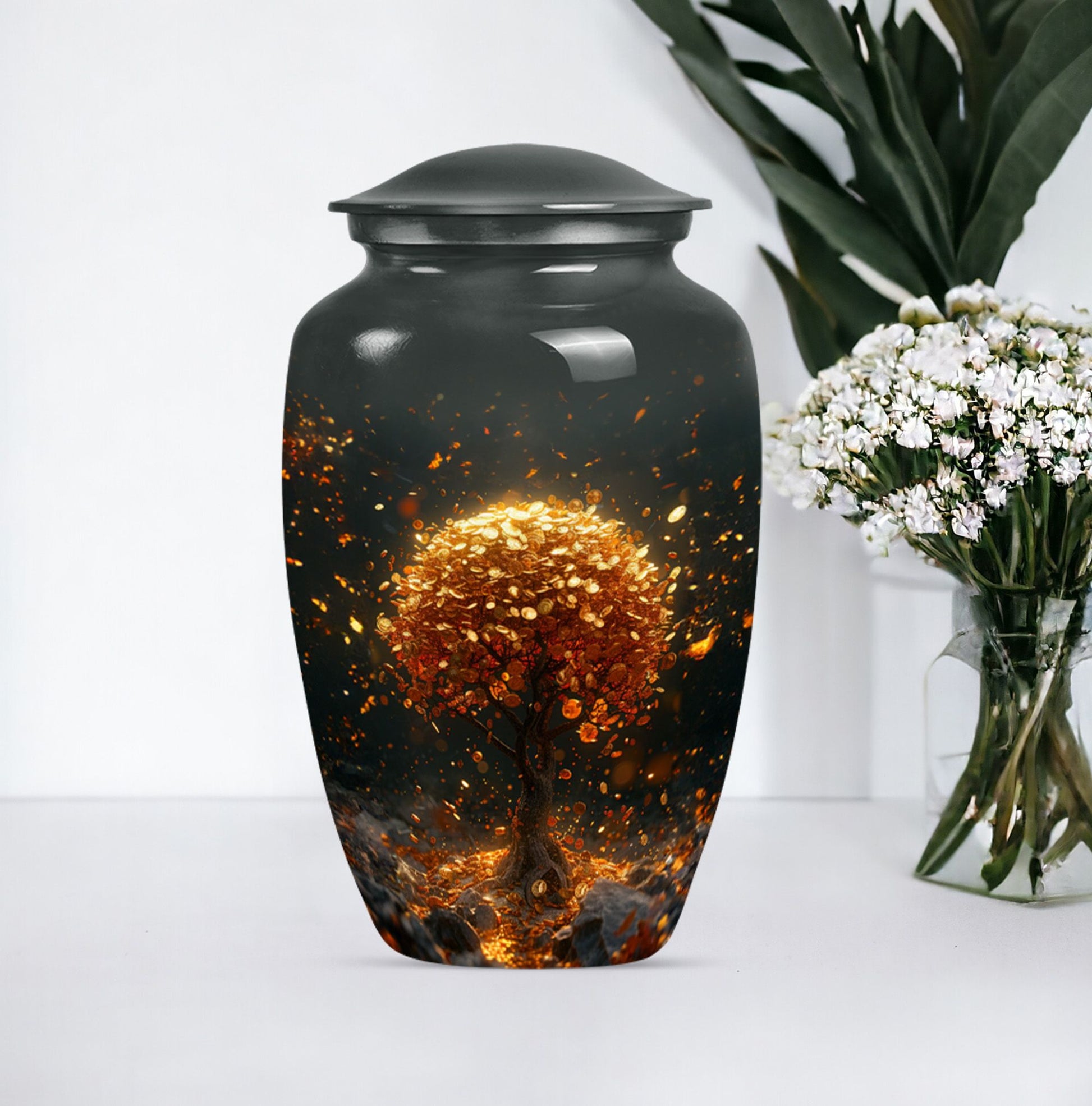 10-inch tree of life urn in classic design for human ashes.