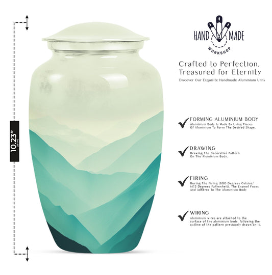 Classic mountain-theme aluminium urn for adult male memorial