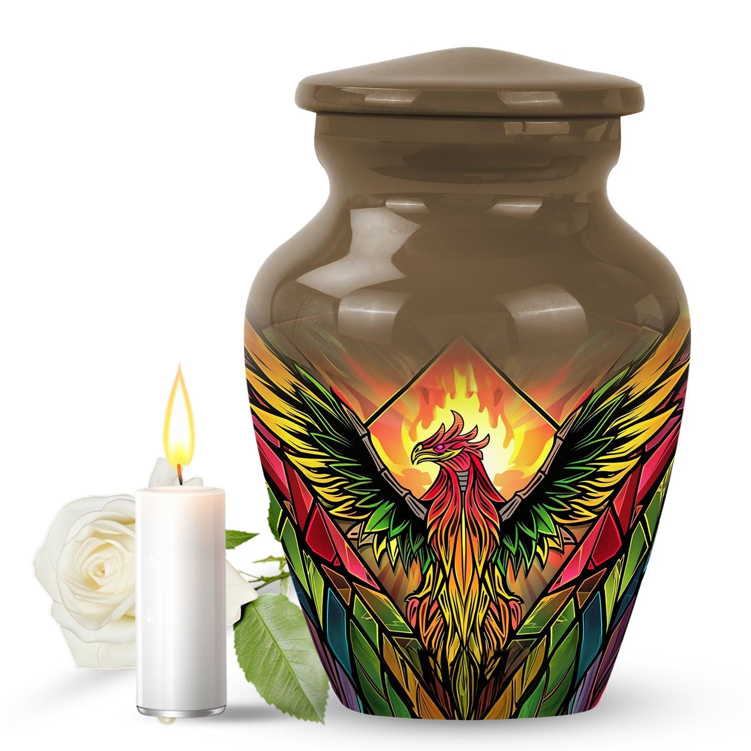 Classic phoenix urn in abstract design for human ashes