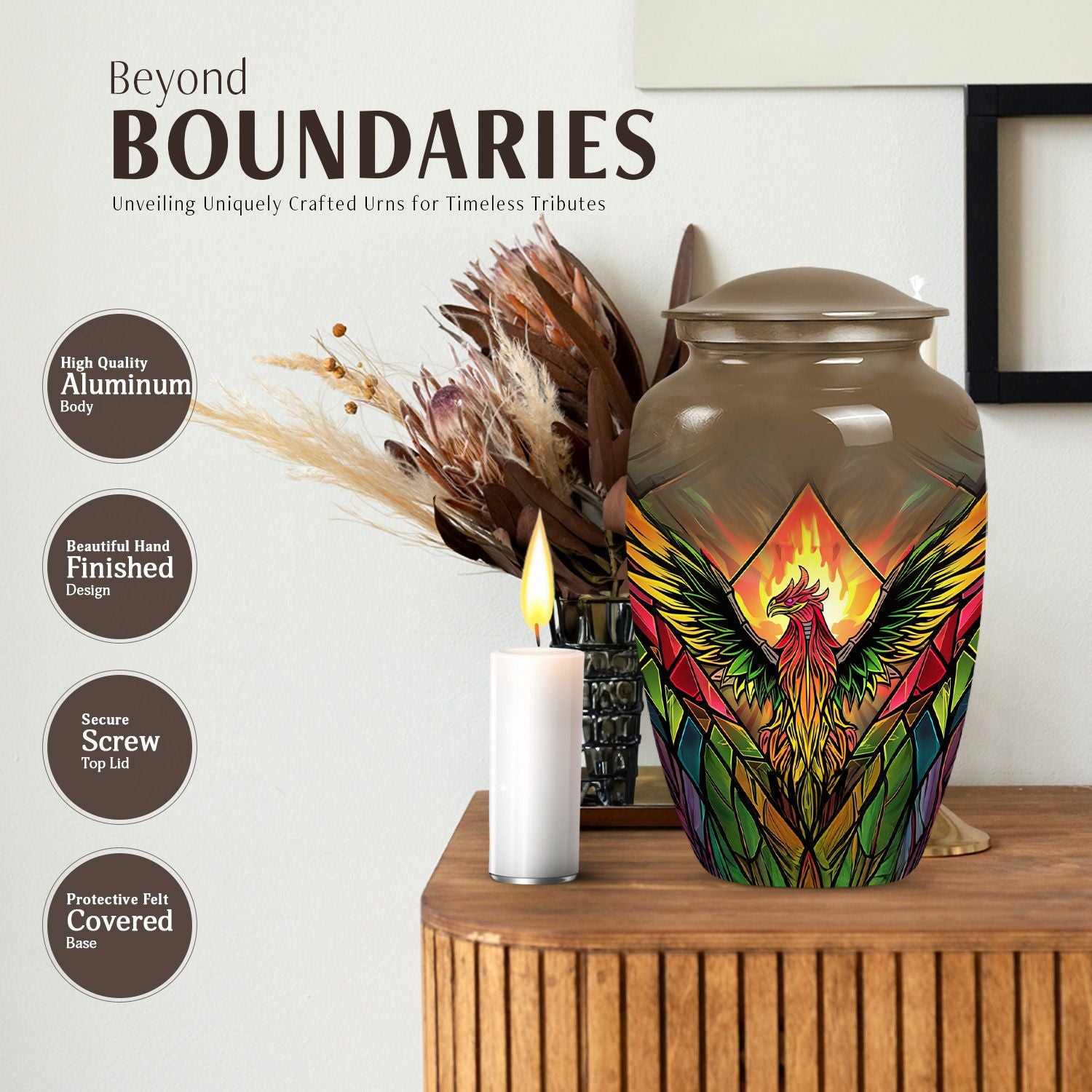 Classic phoenix urn in abstract design for human ashes