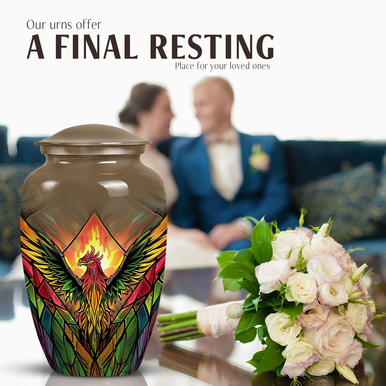 Classic phoenix urn in abstract design for human ashes