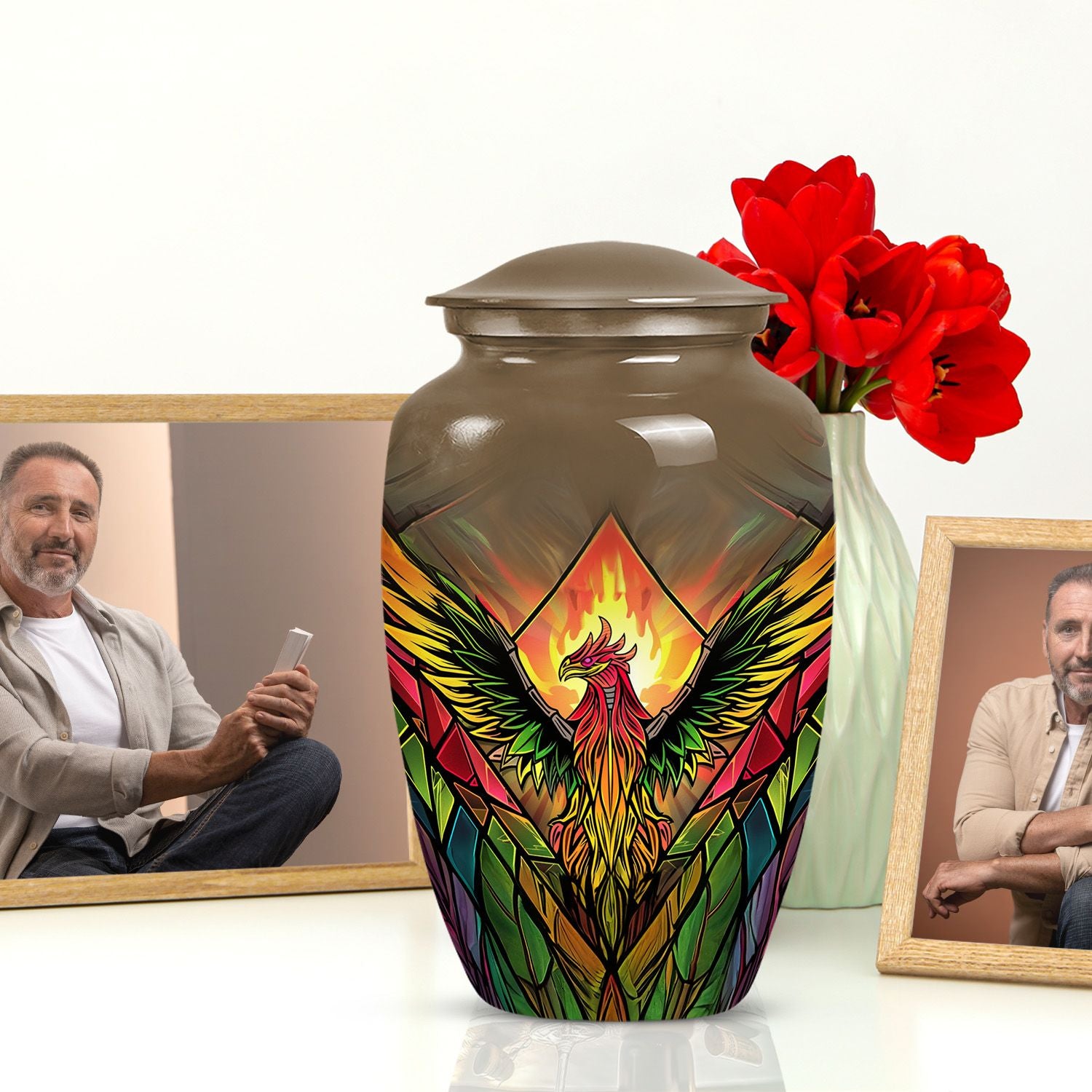 Classic phoenix urn in abstract design for human ashes