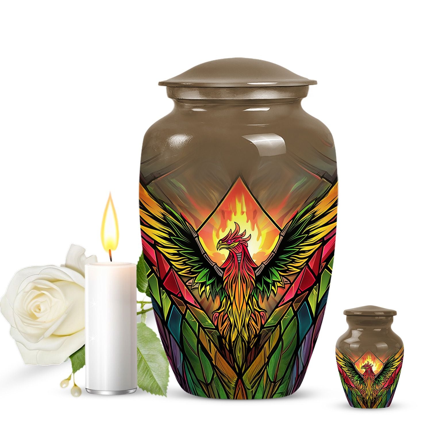 Classic phoenix urn in abstract design for human ashes