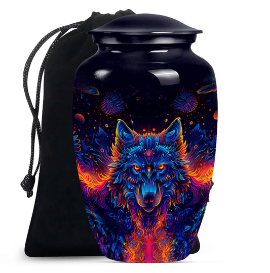 10-inch aluminium classic wolf urn for men's cremation ashes