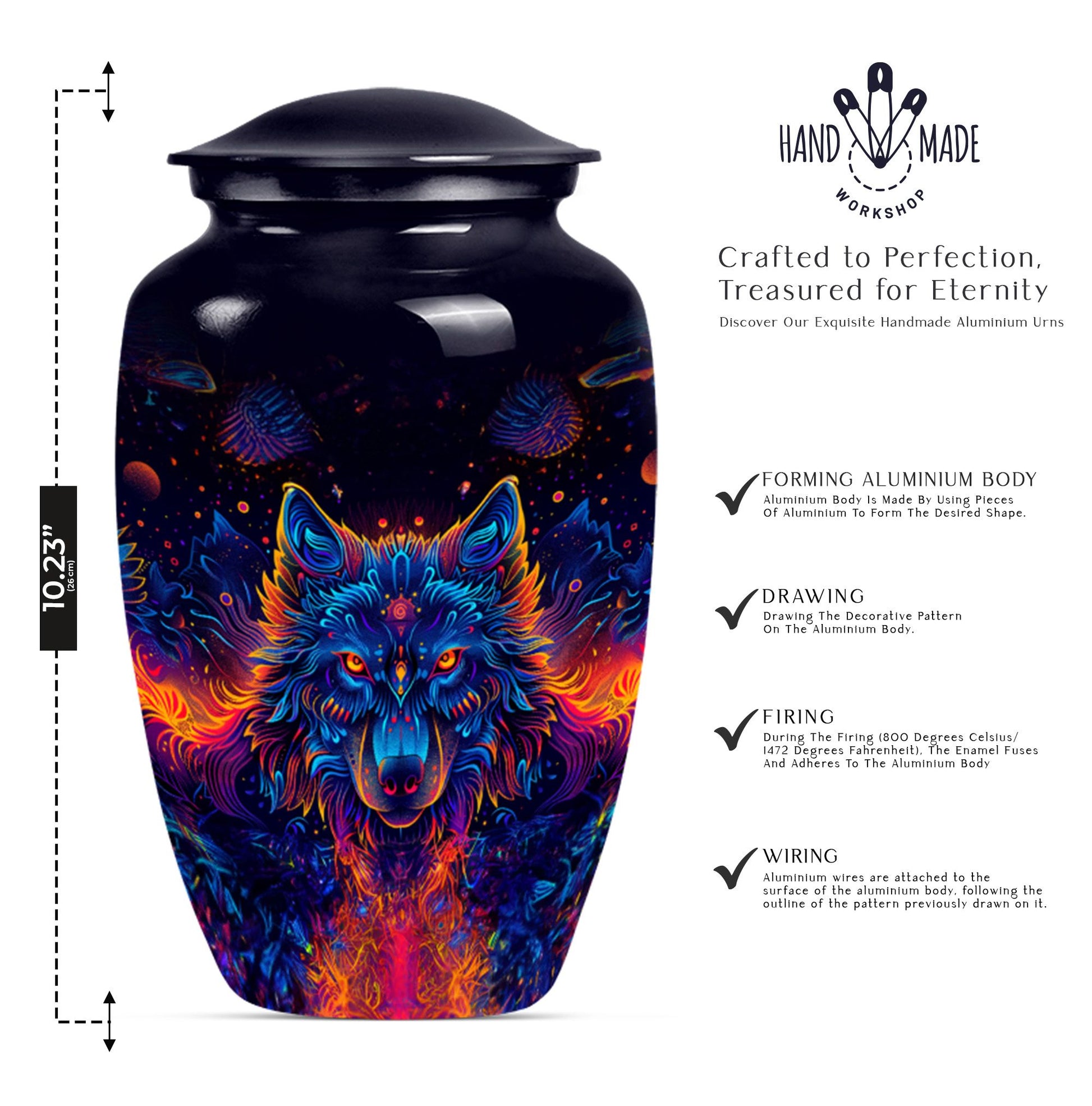 10-inch aluminium classic wolf urn for men's cremation ashes