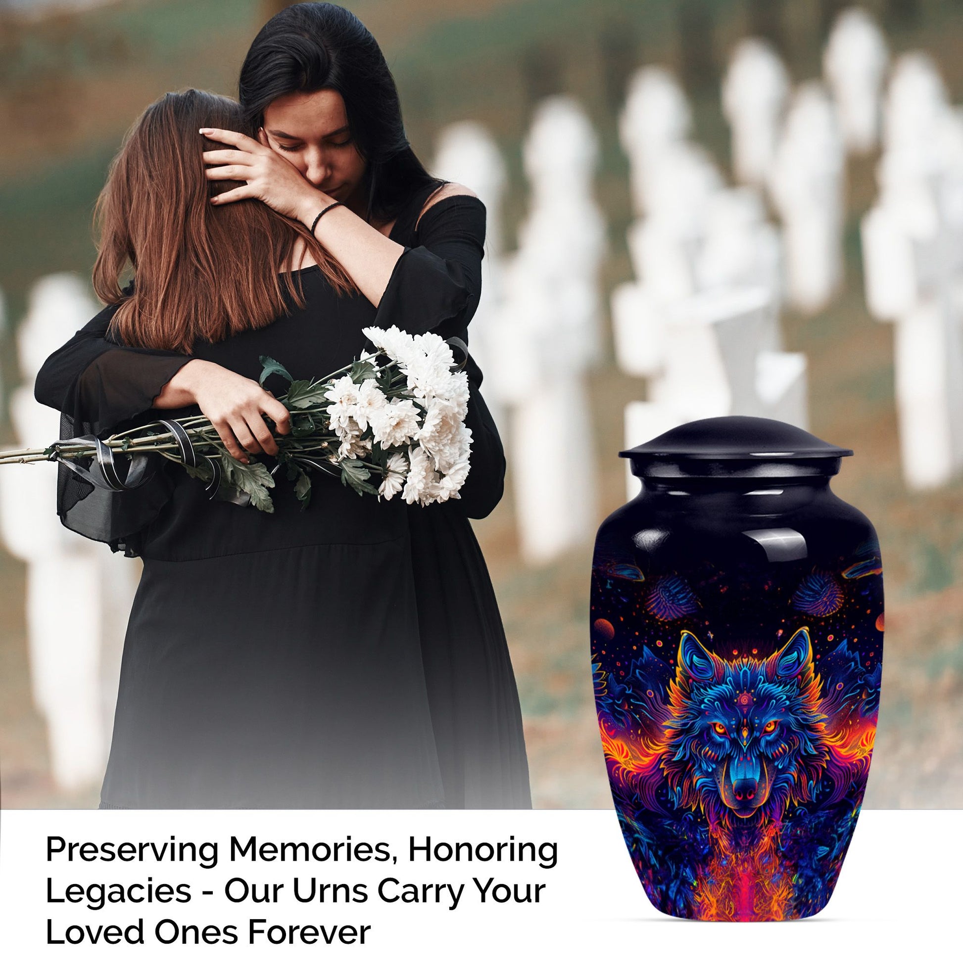 10-inch aluminium classic wolf urn for men's cremation ashes