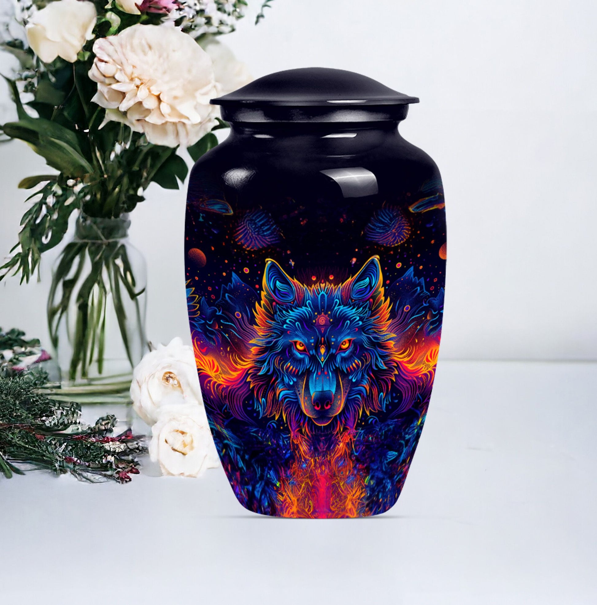 10-inch aluminium classic wolf urn for men's cremation ashes