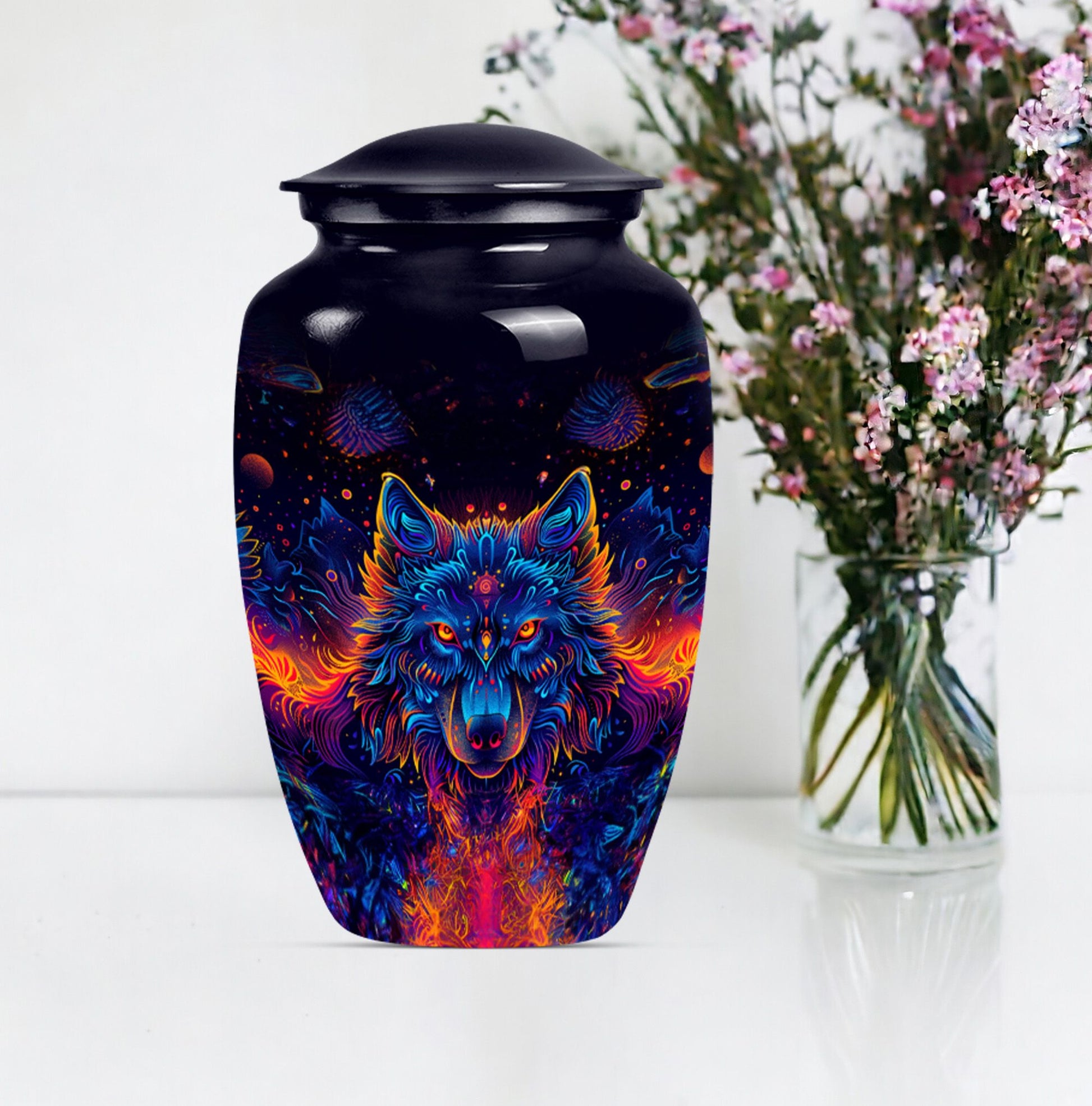 10-inch aluminium classic wolf urn for men's cremation ashes