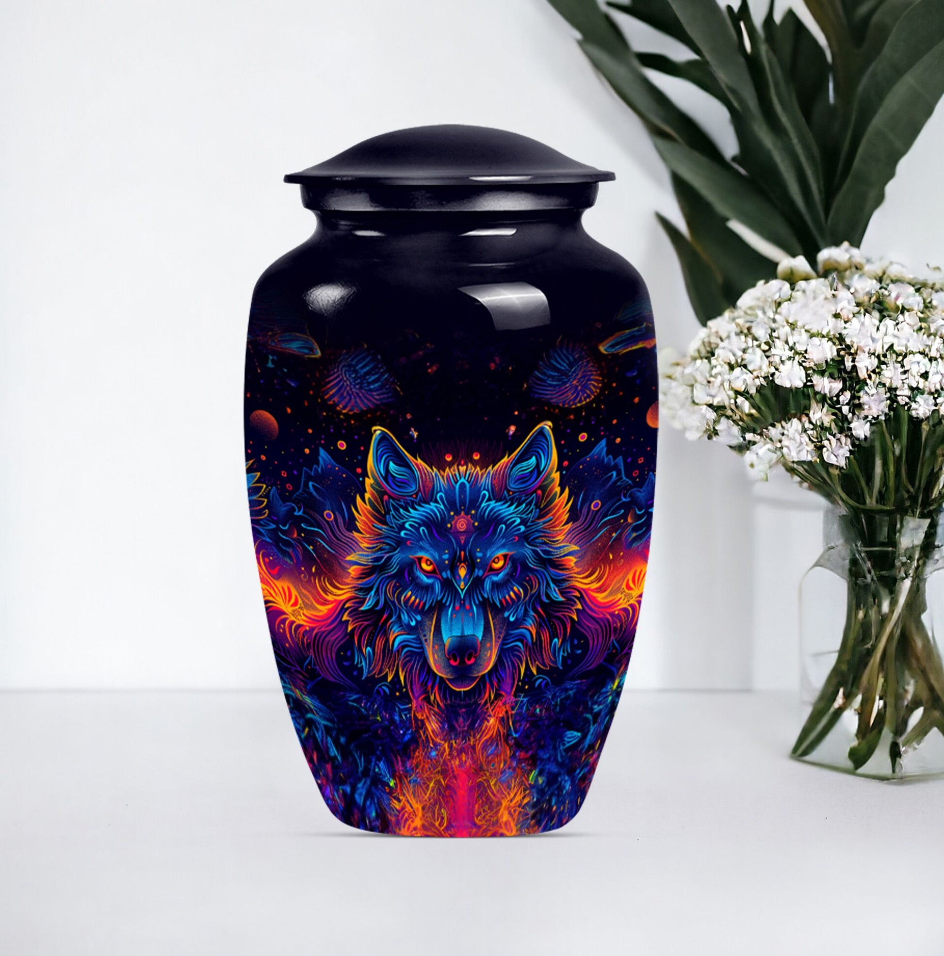 10-inch aluminium classic wolf urn for men's cremation ashes