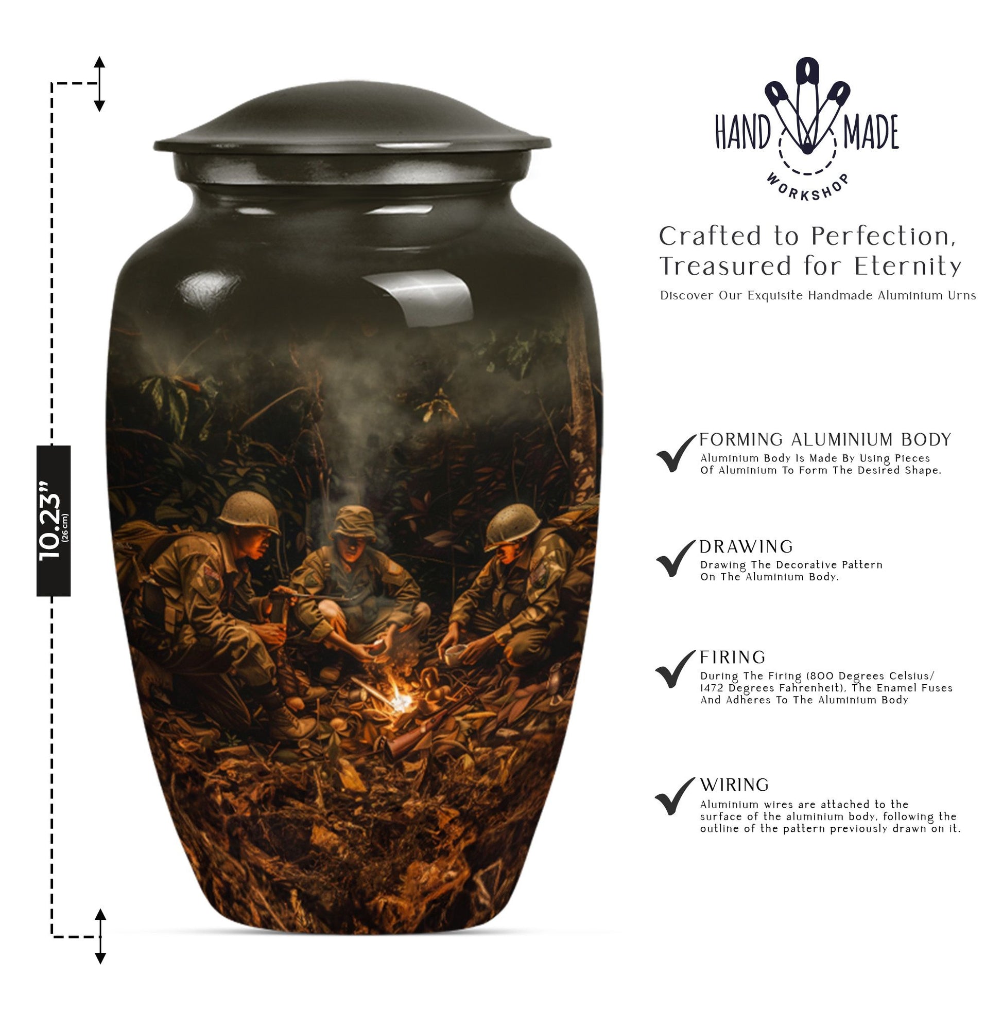 10-Inch classic military urn, memorial adult urn for ashes