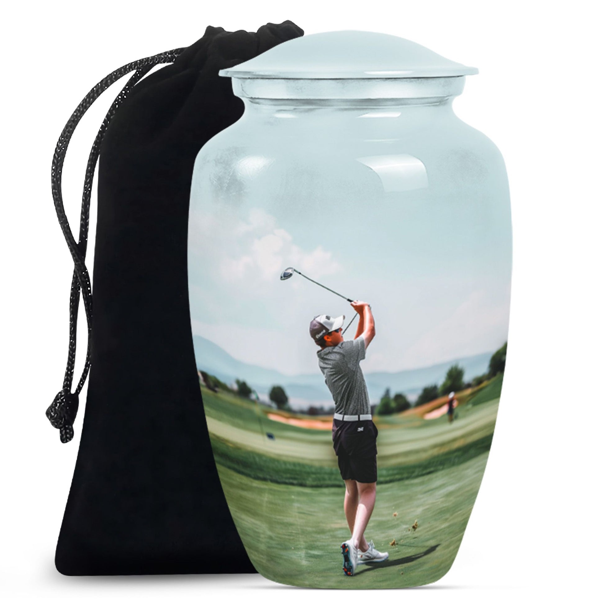 classic golf urn, large aluminium urn for ashes.