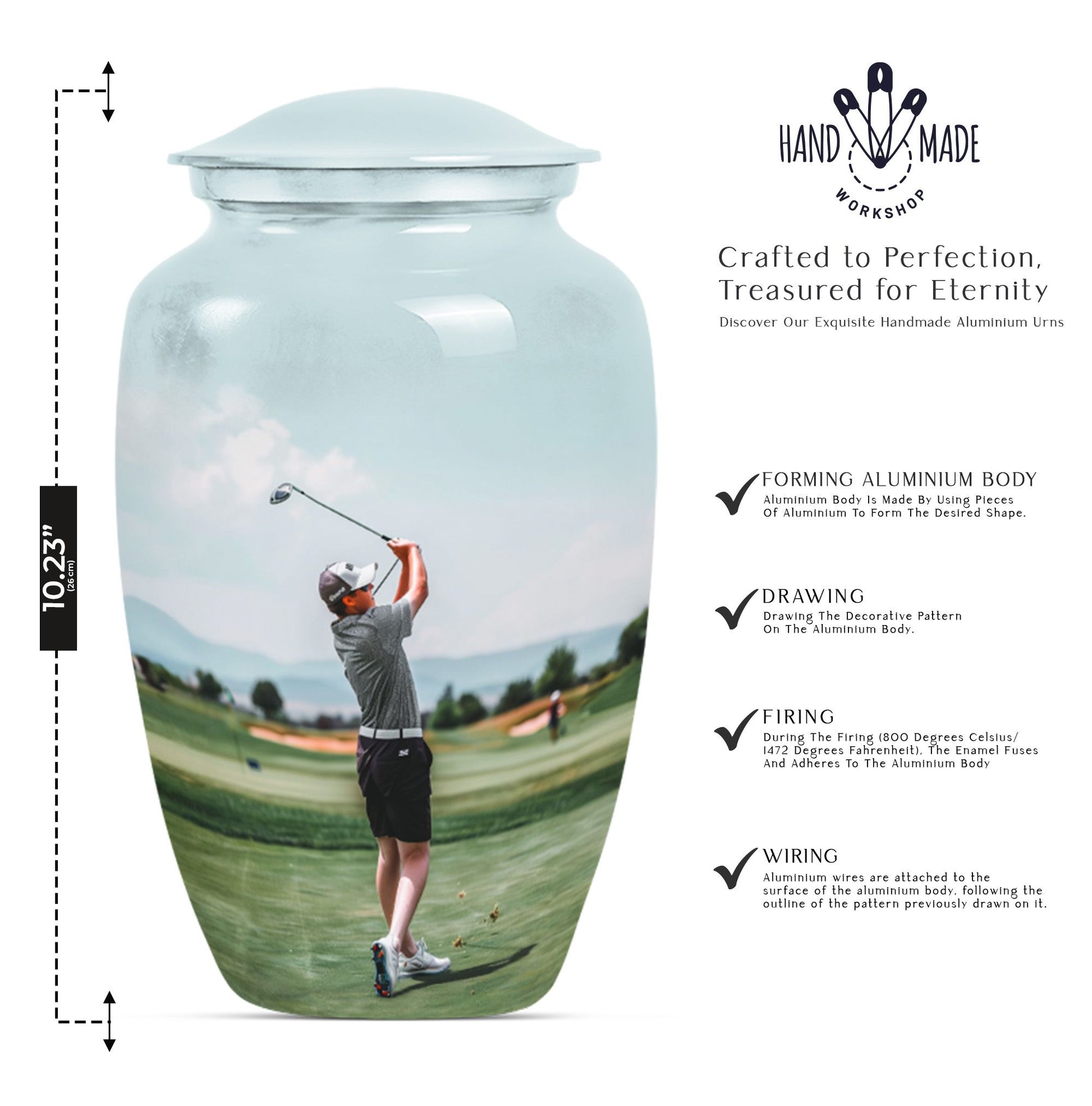 classic golf urn, large aluminium urn for ashes.