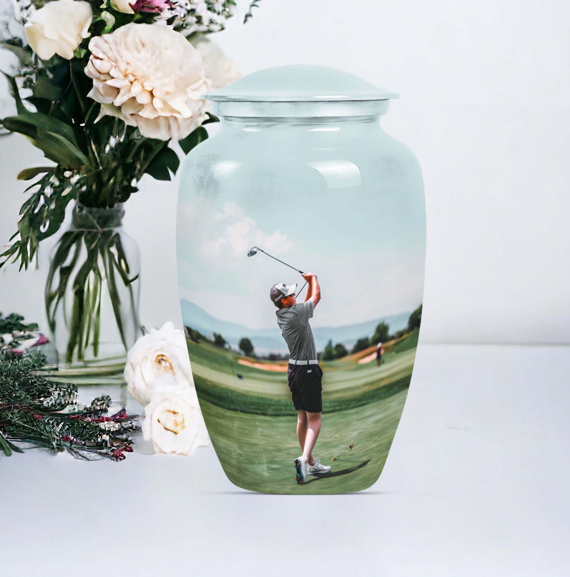 classic golf urn, large aluminium urn for ashes.