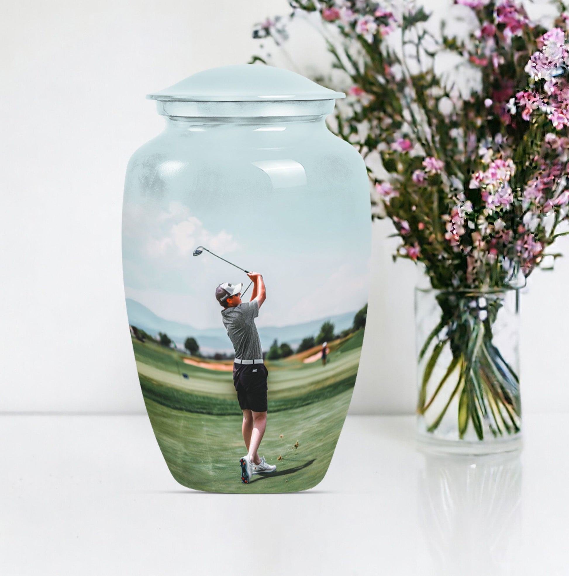 classic golf urn, large aluminium urn for ashes.