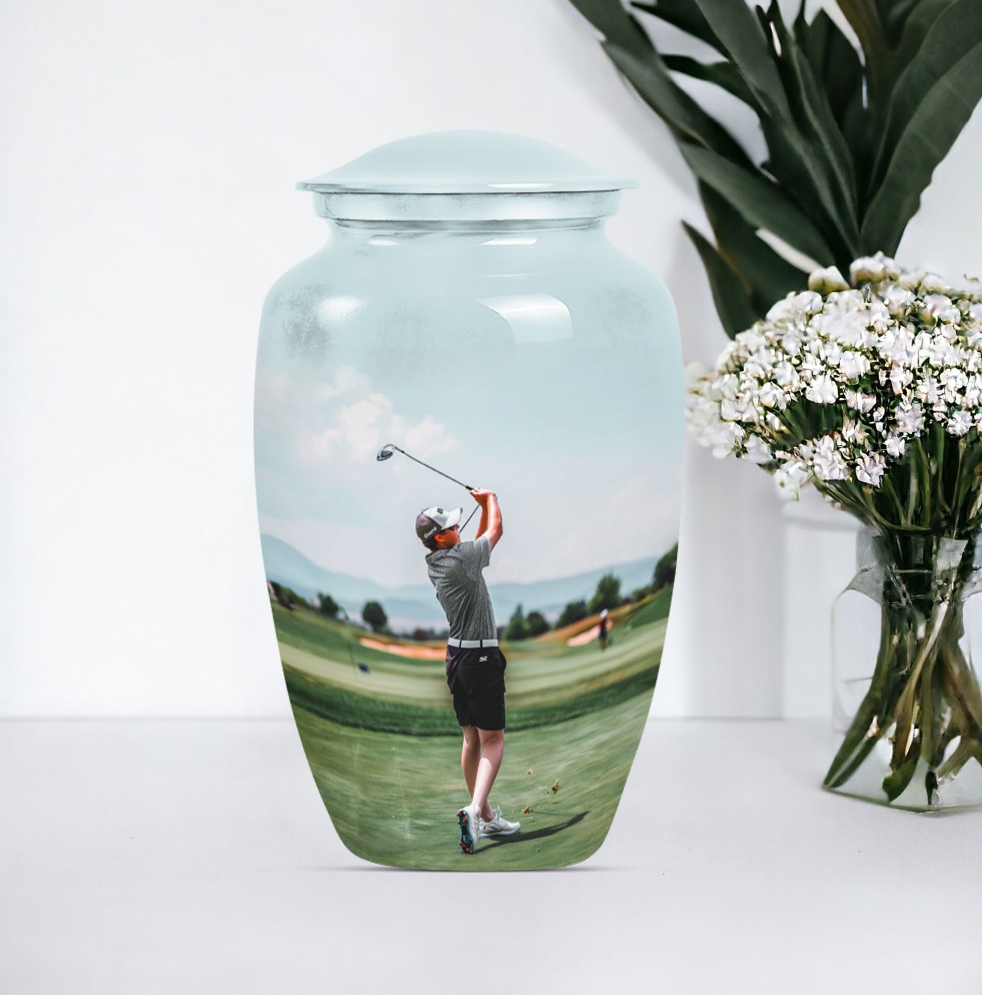 classic golf urn, large aluminium urn for ashes.